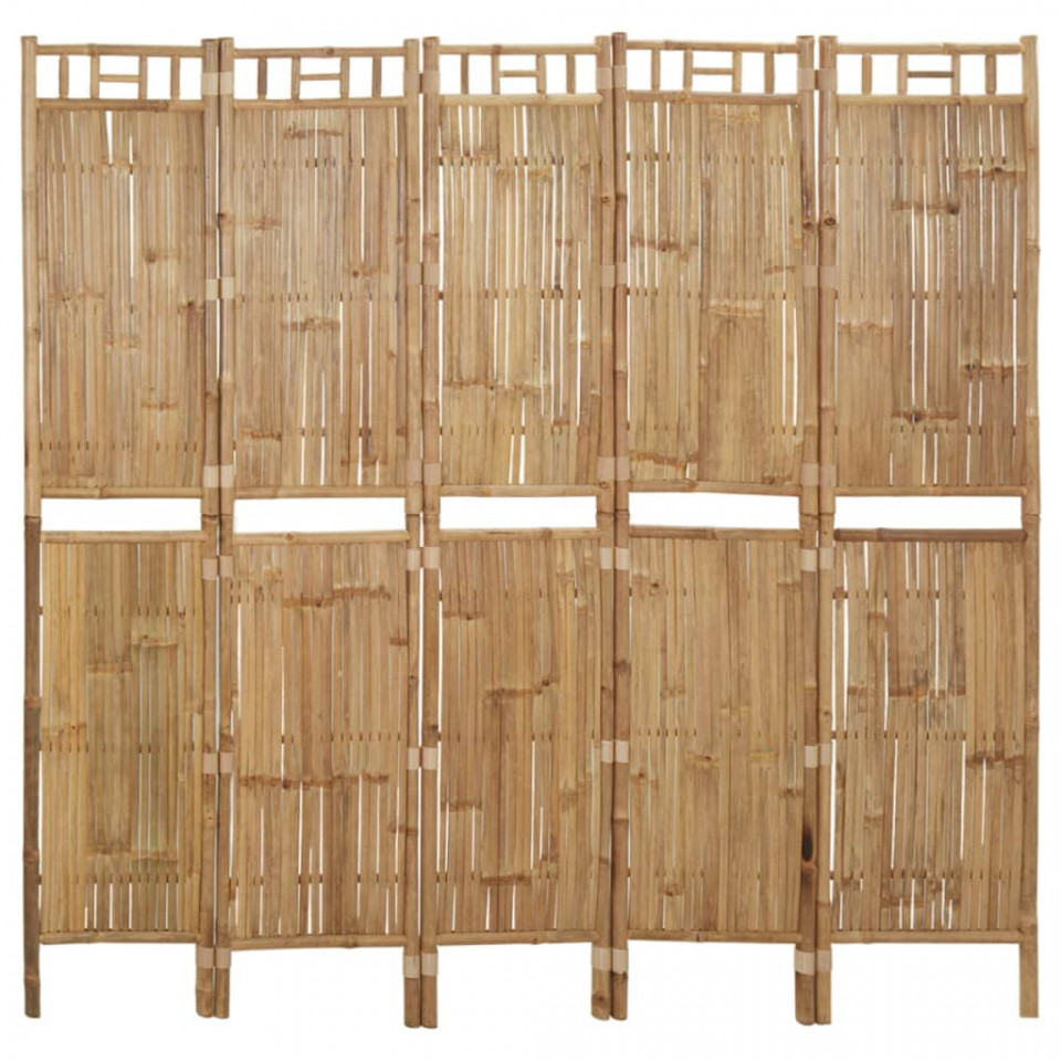 Paravan de cameră cu 5 panouri, 200 x 180 cm, negru