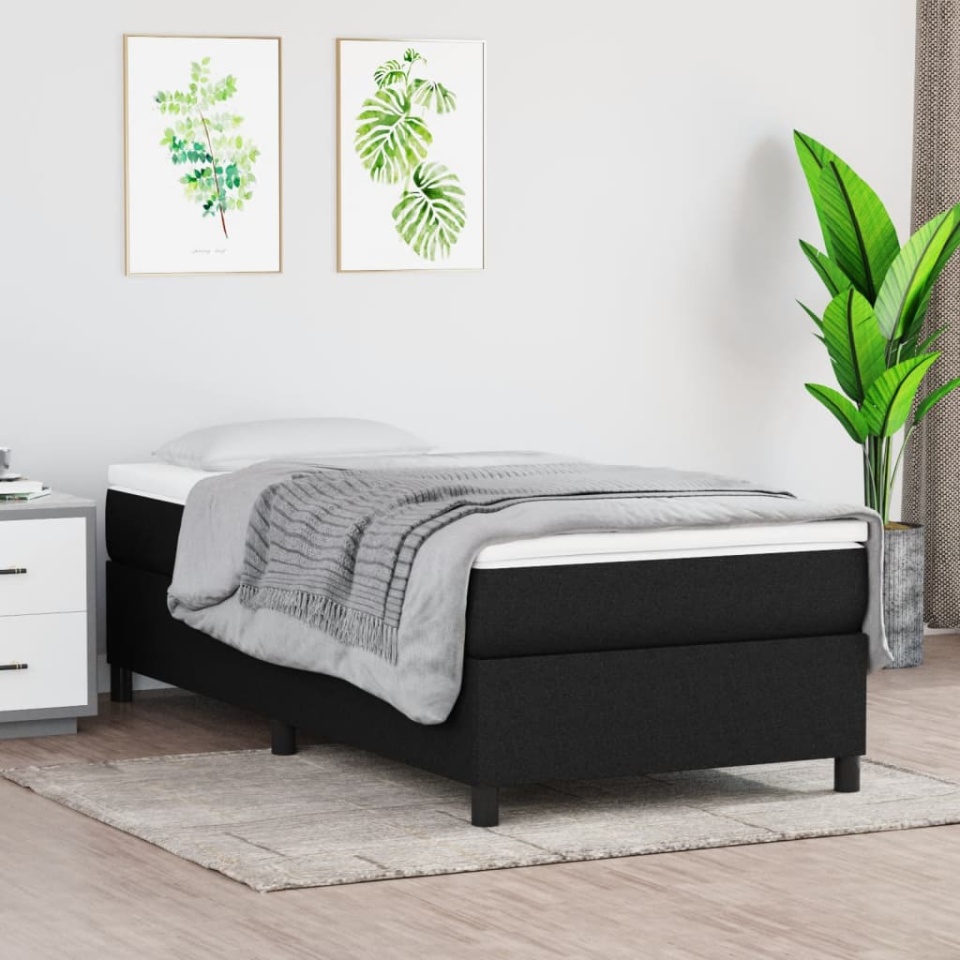Pat box spring cu saltea, negru, 100x200 cm, textil