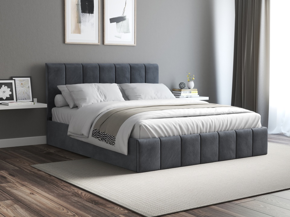 Pat Cozy cu saltea, 140x200 cm, gri inchis, suport saltea din PAL