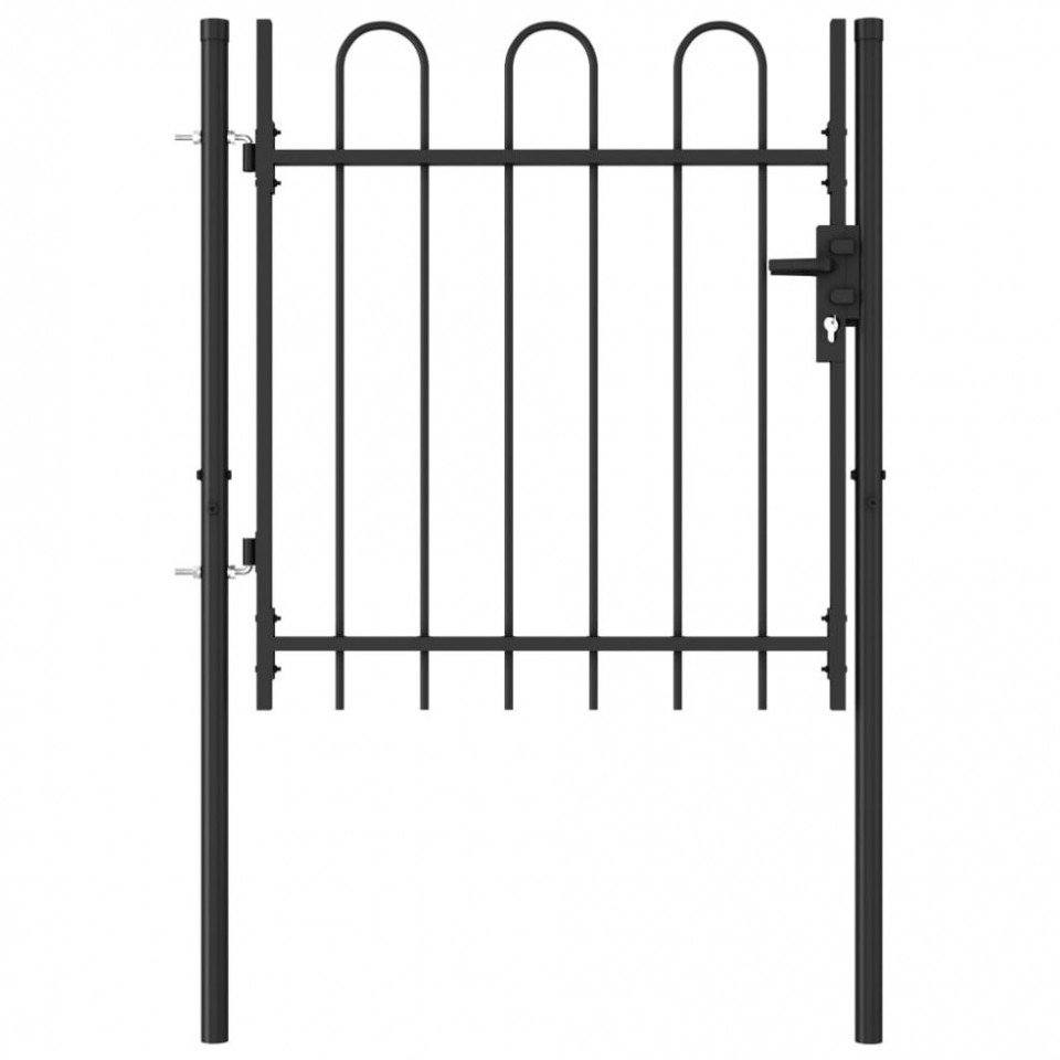 Poartă de gard cu o ușă, vârf arcuit, negru, 1 x 1 m, oțel arcuit