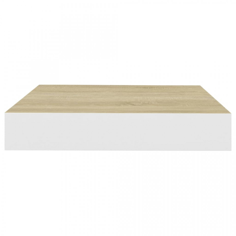 Rafturi perete suspendate 4 buc. alb/stejar 23x23,5x3,8 cm MDF