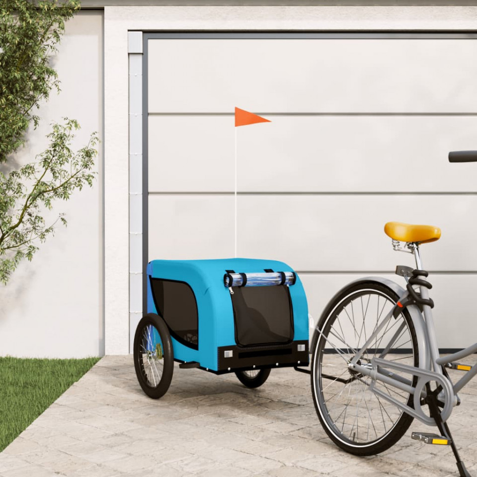 Remorcă de bicicletă câini albastru&negru textil oxford&fier