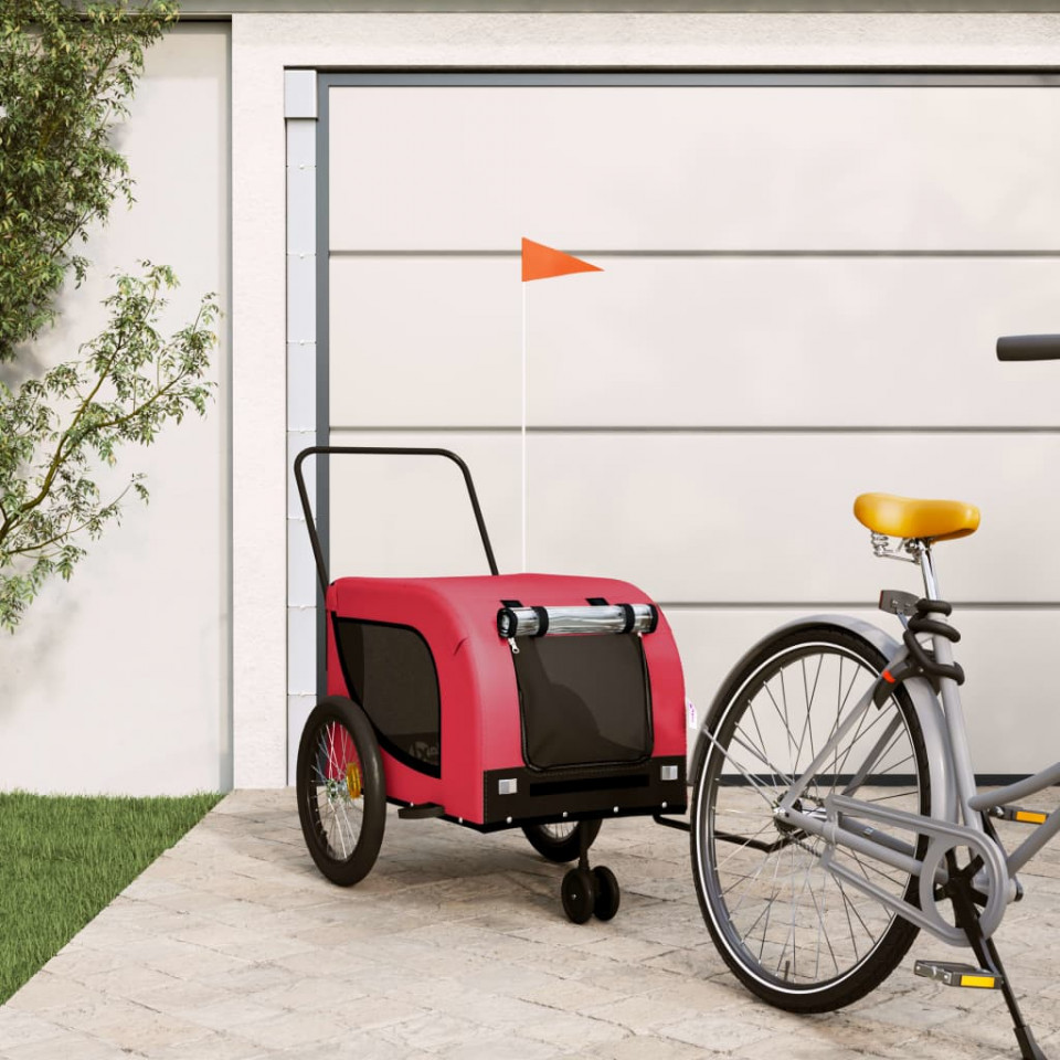 Remorcă de bicicletă câini roșu&negru textil oxford&fier