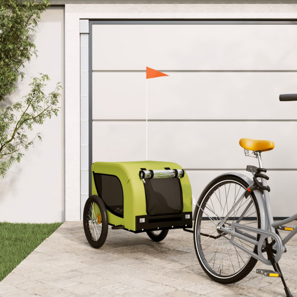 Remorcă de bicicletă câini verde&negru textil oxford&fier