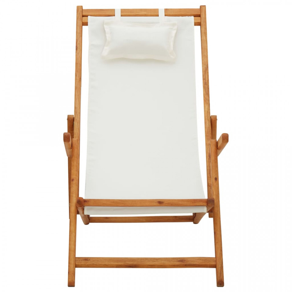 Scaun de plajă pliabil, crem, lemn masiv de eucalipt, textil