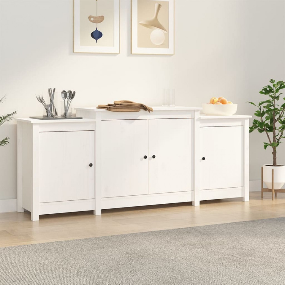 Servantă, alb, 164x37x68 cm, lemn masiv de pin