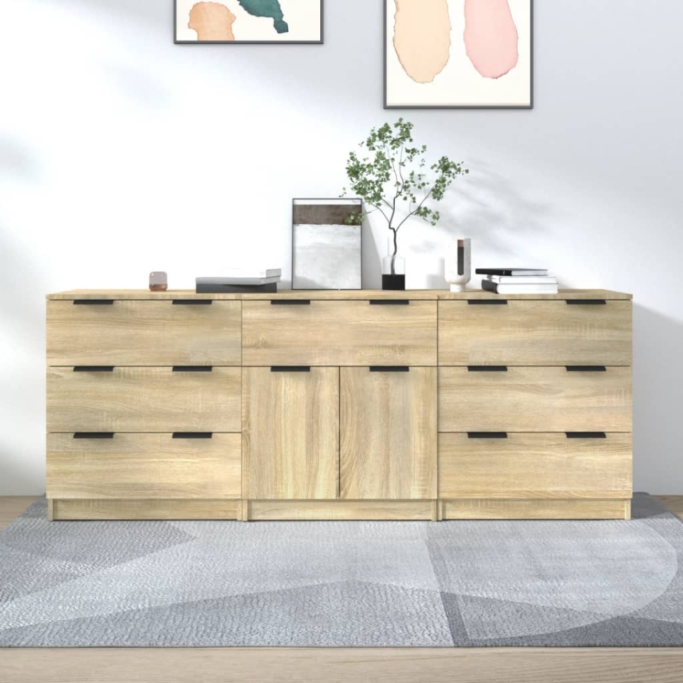 Servante, 3 piese, stejar sonoma, lemn prelucrat