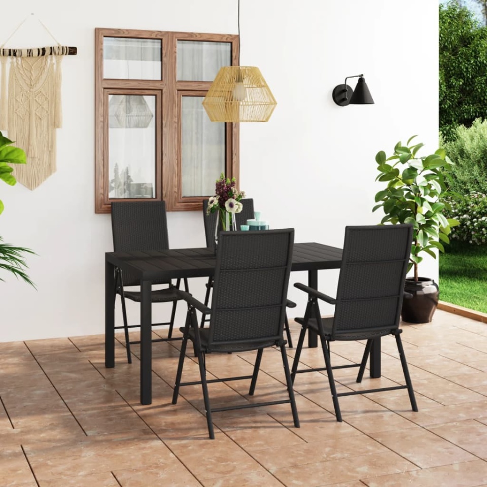 Set de masă pentru grădină, 5 piese, negru