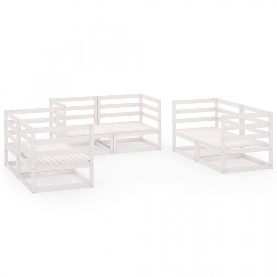 Set mobilier de grădină, 6 piese, alb, lemn masiv de pin