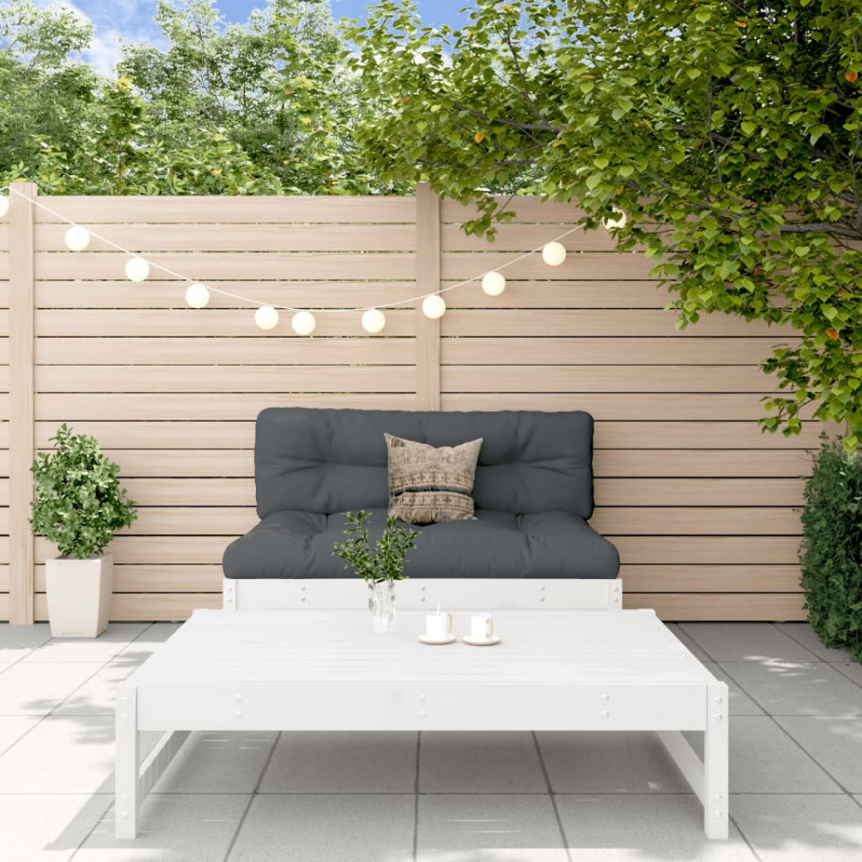 Set mobilier de grădină cu perne, 2 piese, alb, lemn masiv