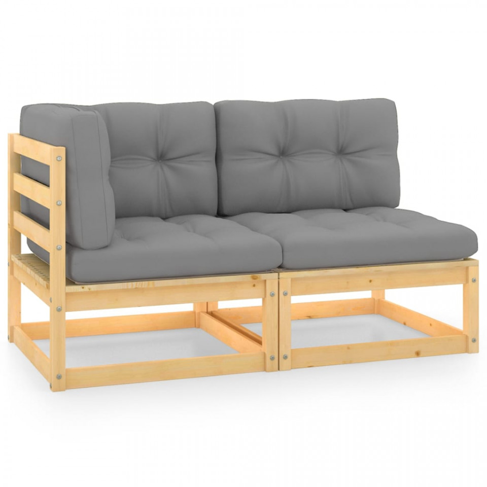 Set mobilier de grădină cu perne, 2 piese, lemn masiv de pin