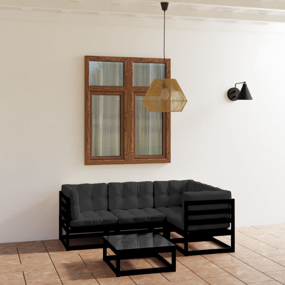 Set mobilier grădină cu perne, 5 piese, lemn masiv pin