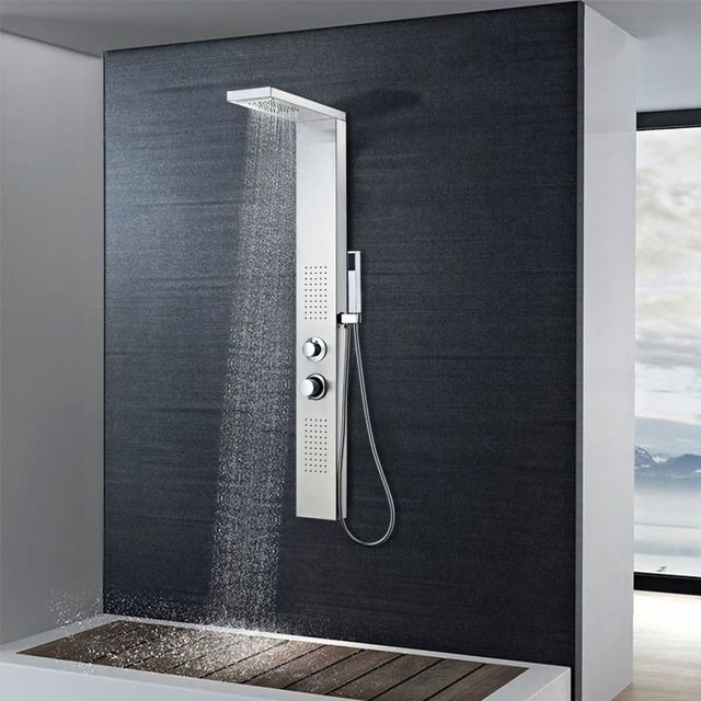 Sistem panel de duș, pătrat, oțel inoxidabil cada