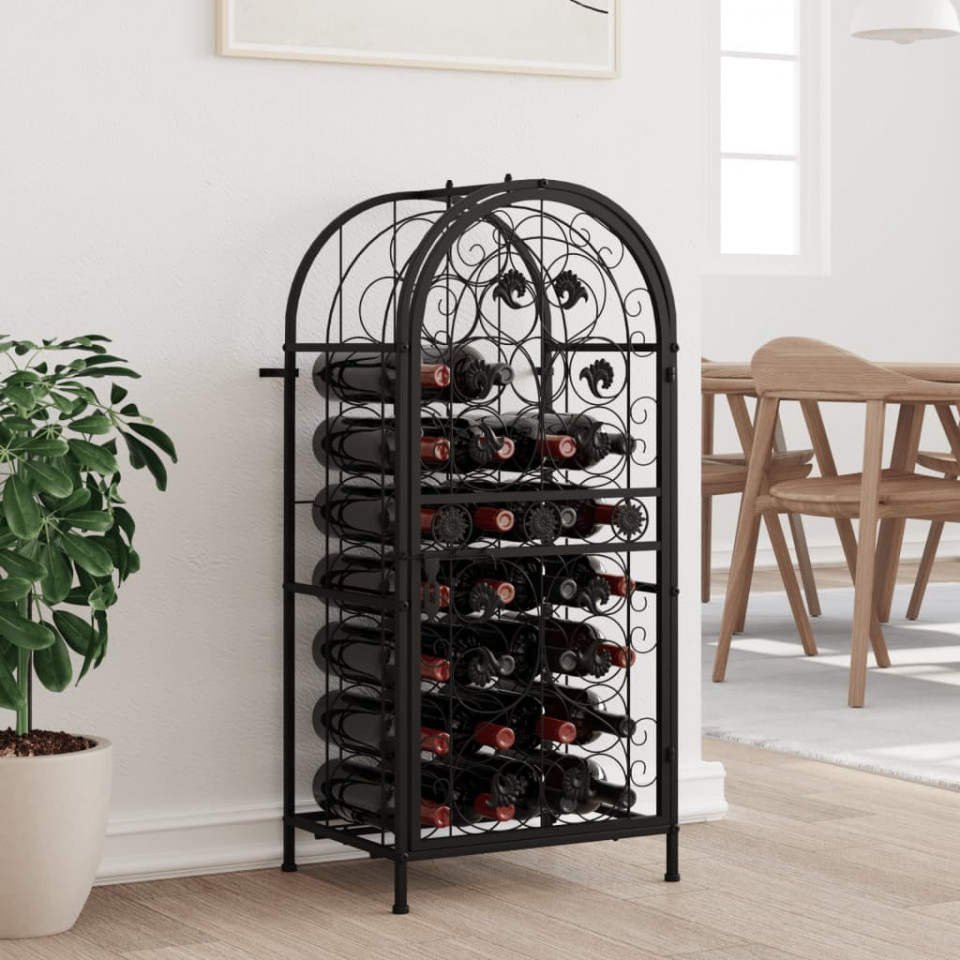 Suport sticle vin 33 de sticle, negru 45x36x100 cm fier forjat