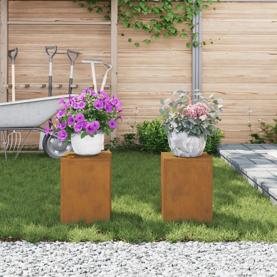 Suporturi pentru Plante Exterioare Pilon 2 buc 24x24x35 cm Oțel Rezistent la Intemperii