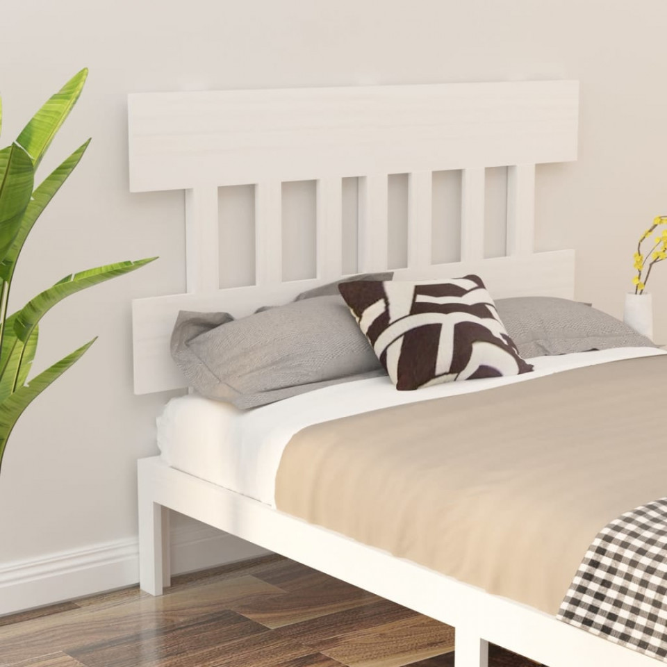 Tăblie de pat, alb, 123,5x3x81 cm, lemn masiv de pin (si imagine noua
