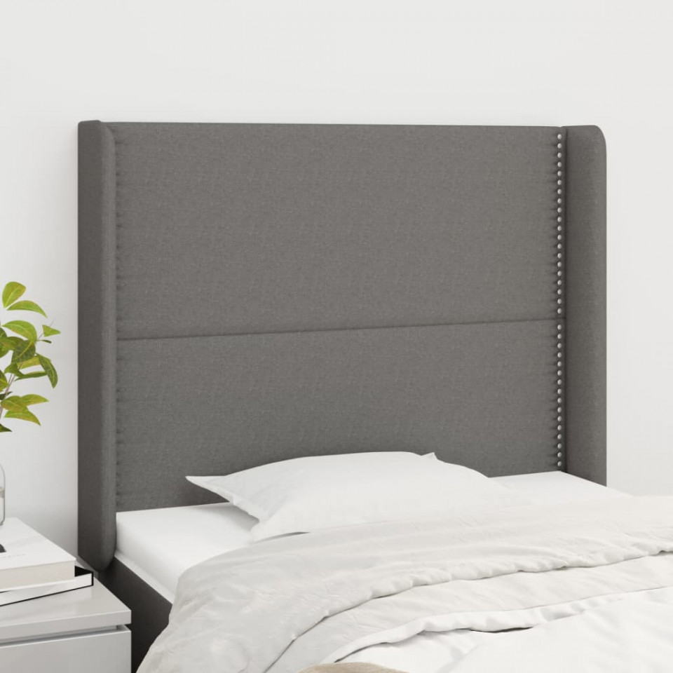 Poza Tablie de pat cu aripioare gri inchis 103x16x118/128 cm textil