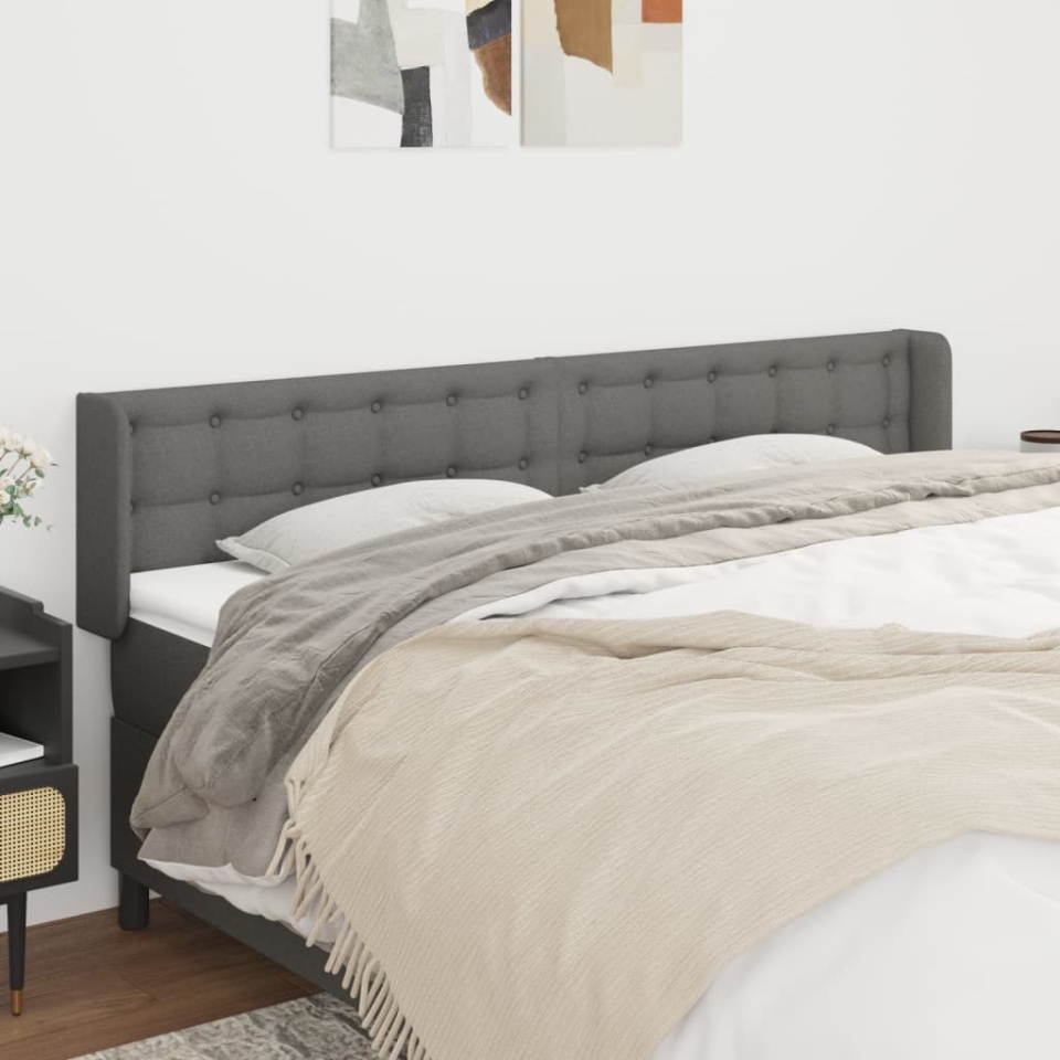 Tăblie de pat cu aripioare gri închis 203x16x78/88 cm textil