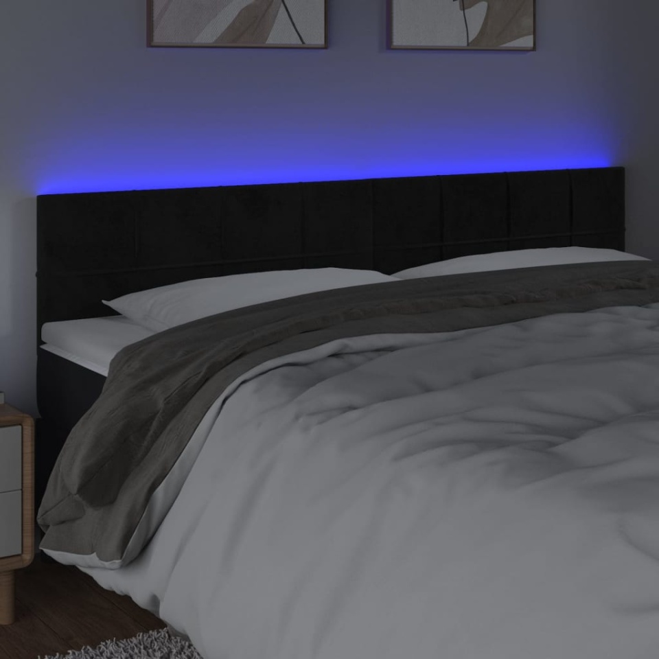 Tăblie de pat cu LED, negru, 180x5x78/88 cm, catifea