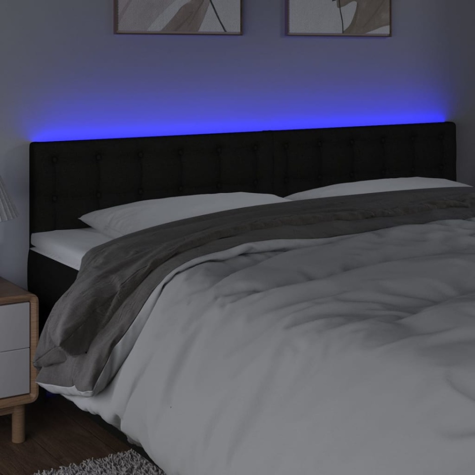 Tăblie de pat cu LED, negru, 200x5x78/88 cm, textil