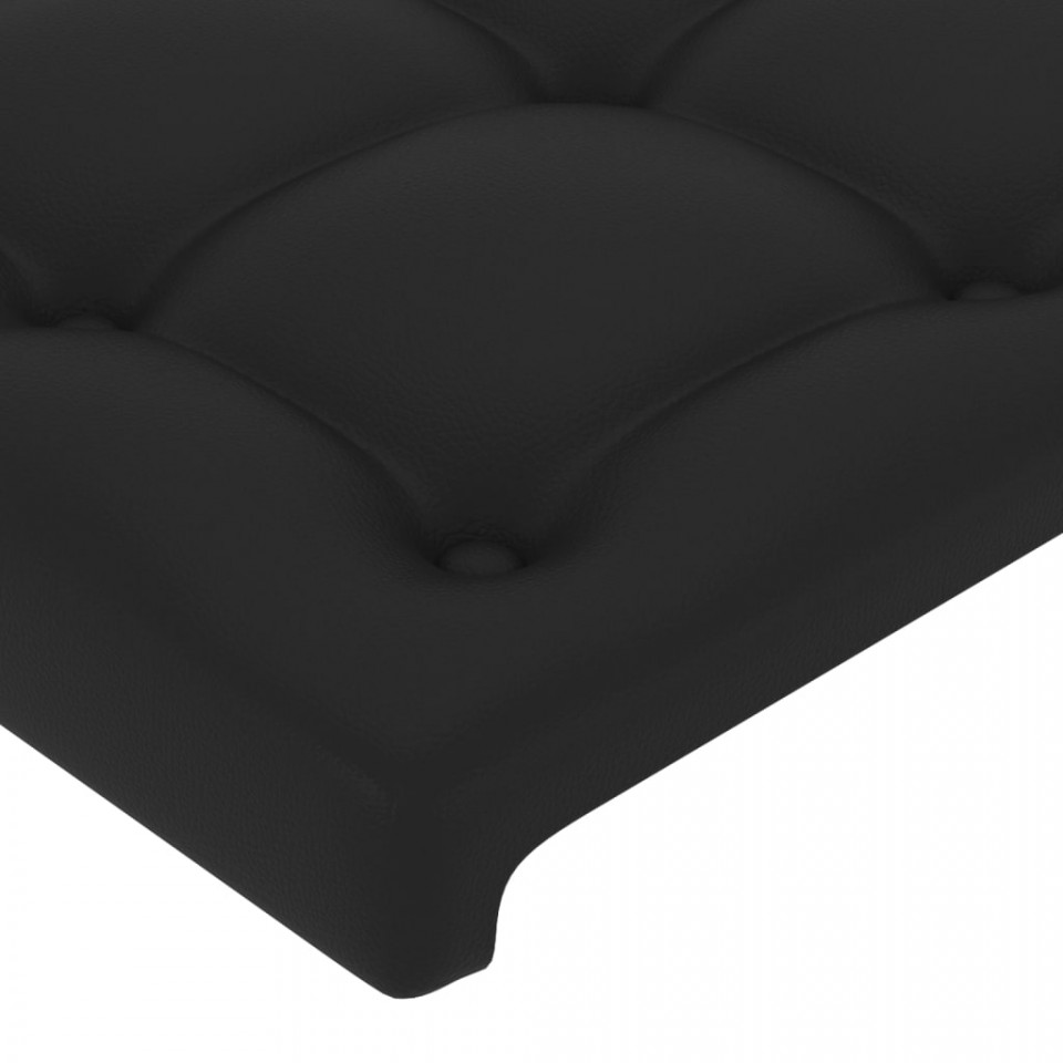 Tăblie de pat cu LED, negru, 203x16x78/88 cm, piele ecologică