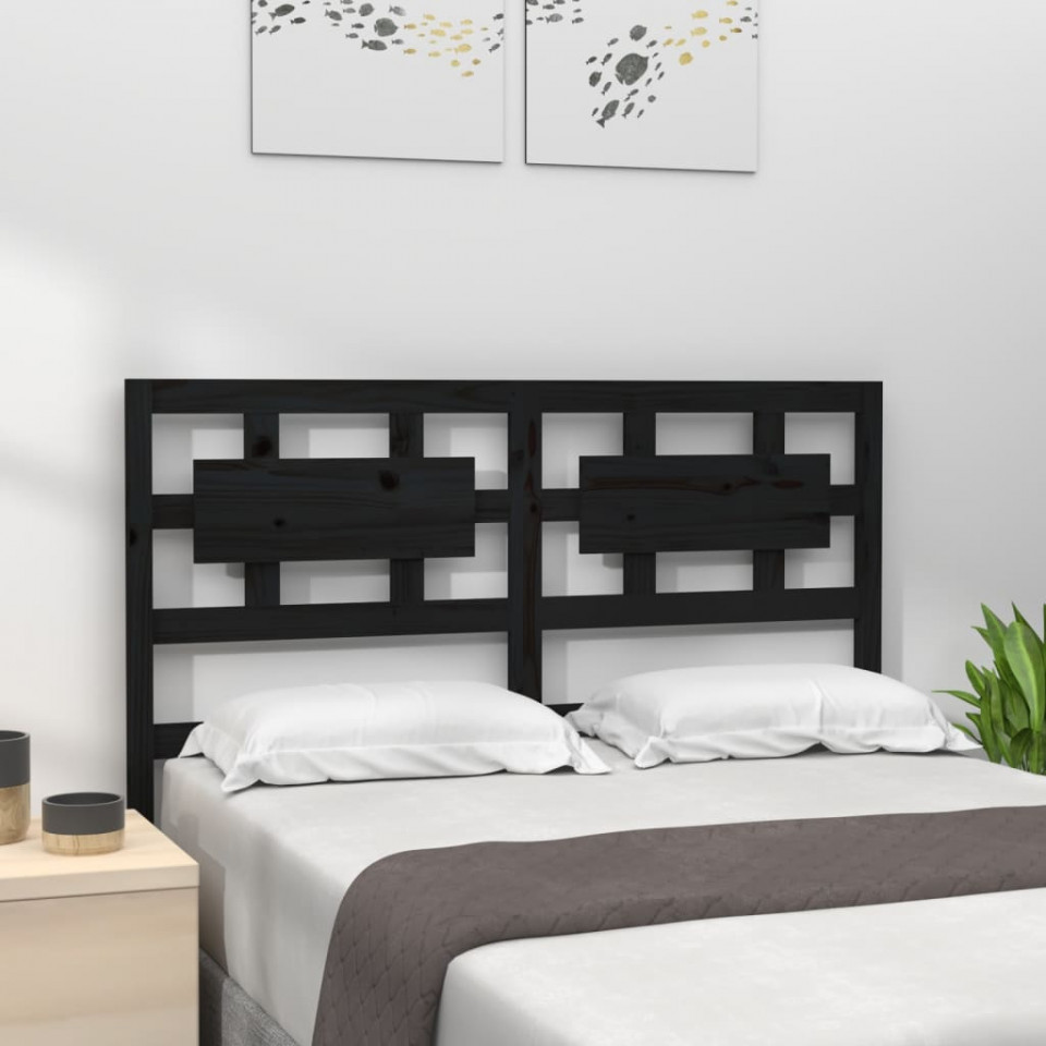 Tăblie de pat, negru, 125,5x4x100 cm, lemn masiv de pin (si imagine noua