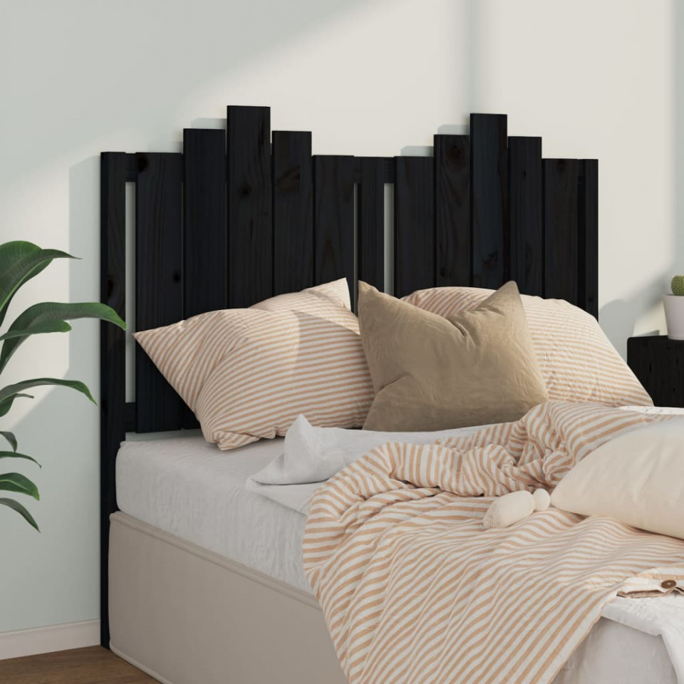 Tăblie de pat, negru, 126x4x110 cm, lemn masiv de pin (si imagine noua