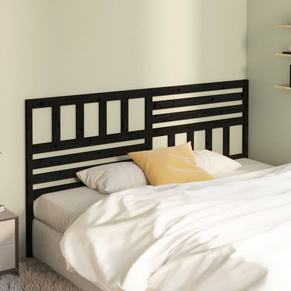 Tăblie de pat, negru, 186x4x100 cm, lemn masiv de pin Casa Practica