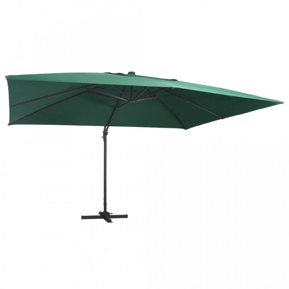 Umbrela suspendata cu LED si stalp aluminiu verde 400x300 cm