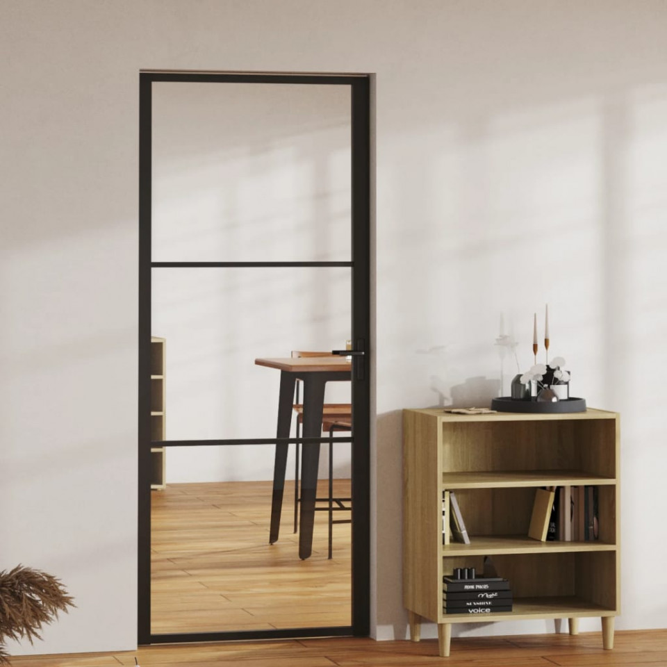 Ușă de interior, negru, 83x201,5 cm, sticlă ESG și aluminiu
