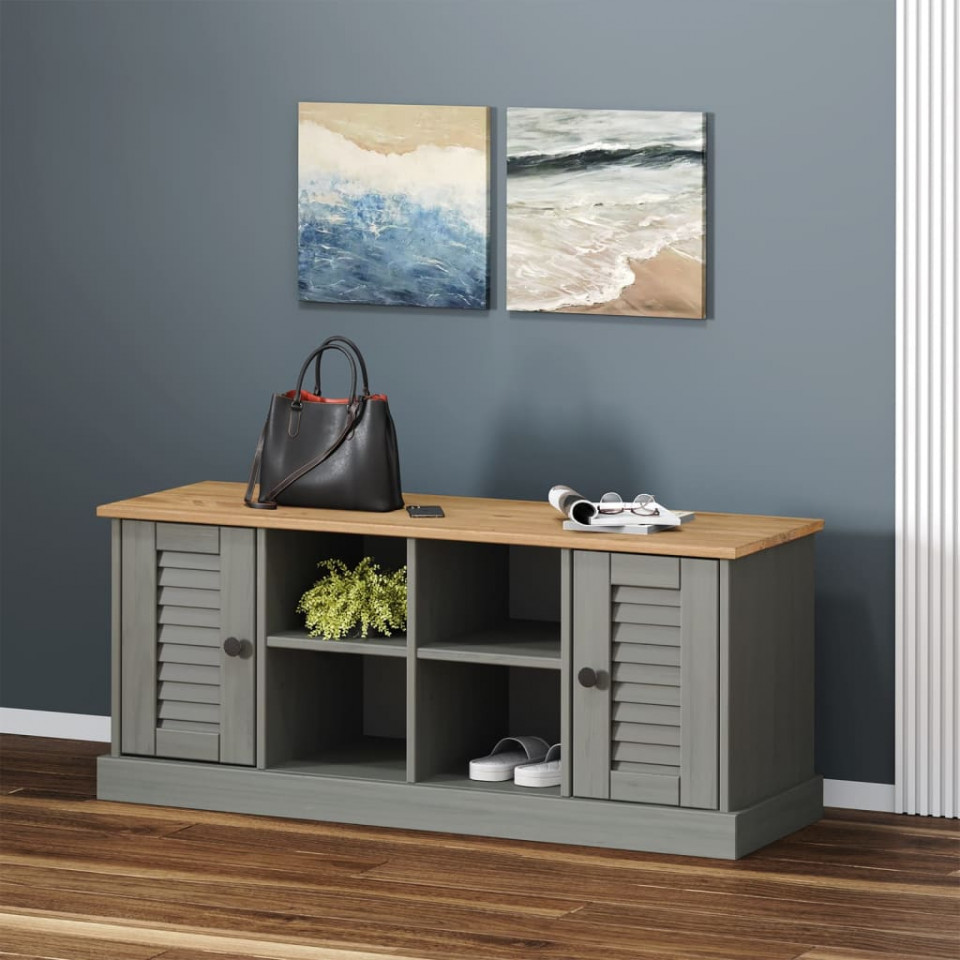 Bancă de pantofi vigo, gri, 106x35x40 cm, lemn masiv de pin