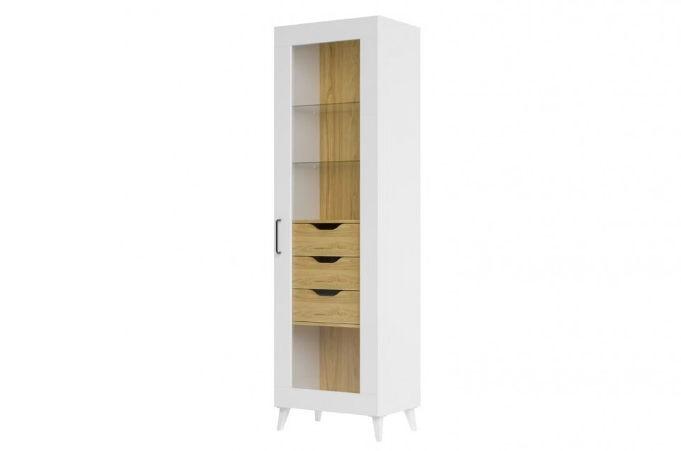 Barris 10 vitrina cu 1 usa cu 3 sertare 60x200x42 cm 1d3s white/walnut