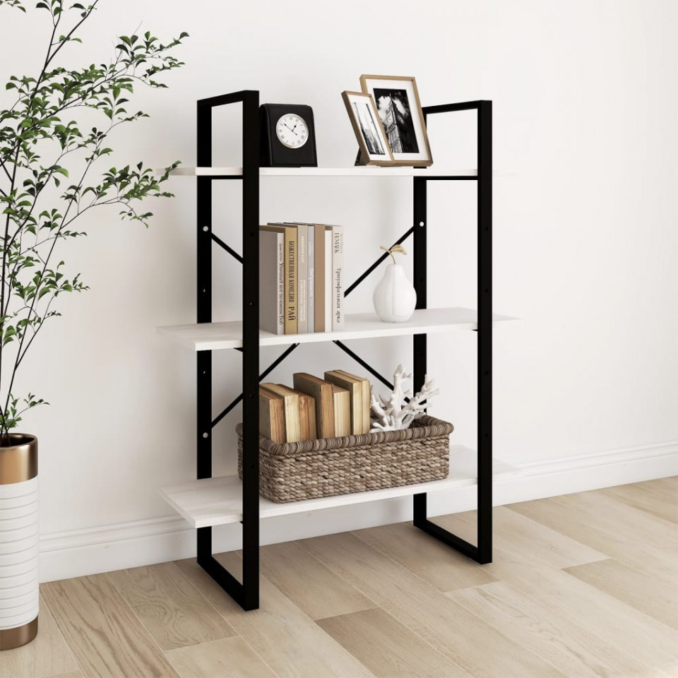 Bibliotecă cu 3 rafturi, alb, 80x30x105 cm, lemn masiv de pin 80x30x105