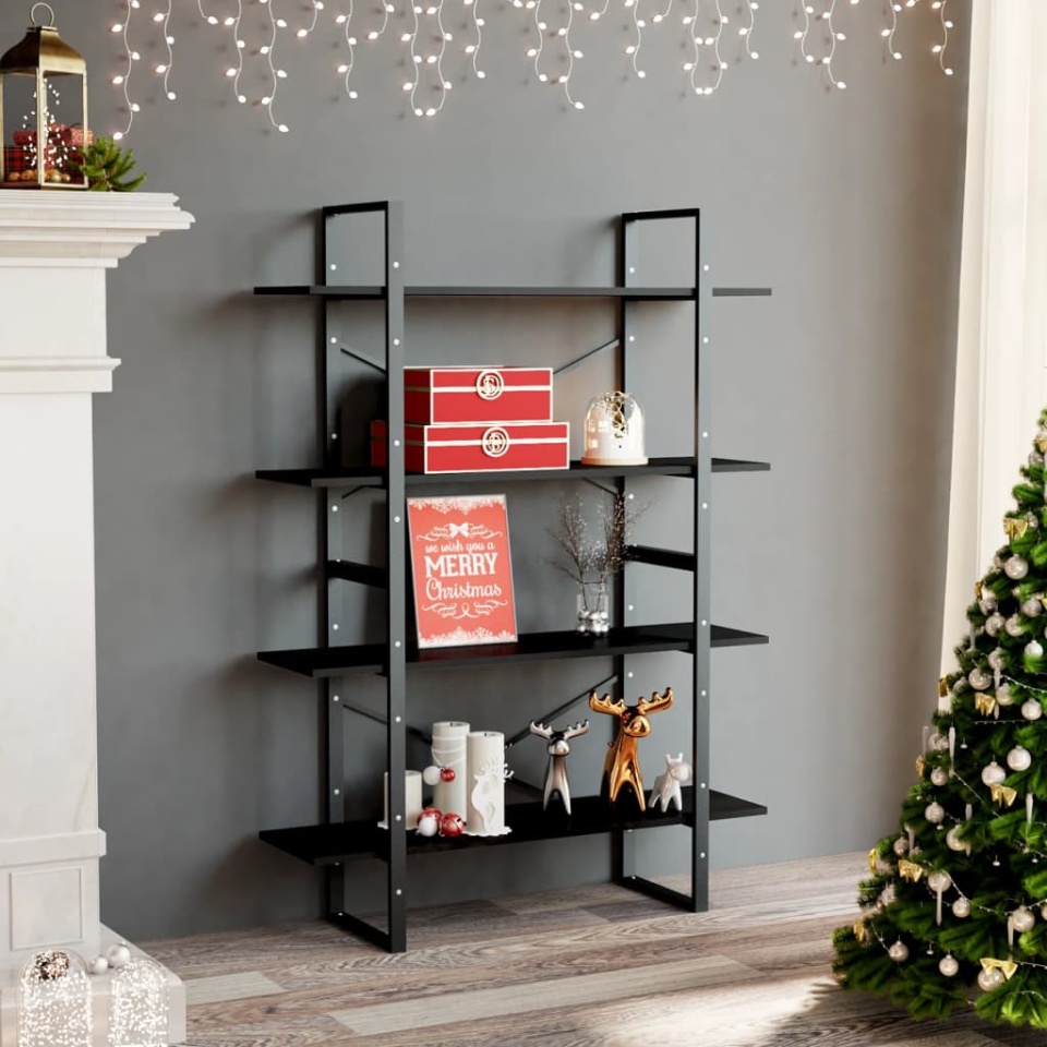 Bibliotecă cu 4 rafturi, negru, 100x30x140 cm, PAL