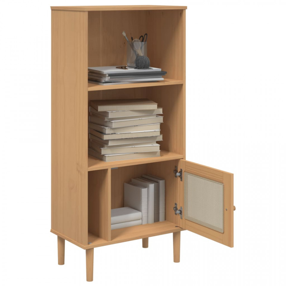 Bibliotecă SENJA aspect ratan maro 60x35x130 cm lemn masiv pin