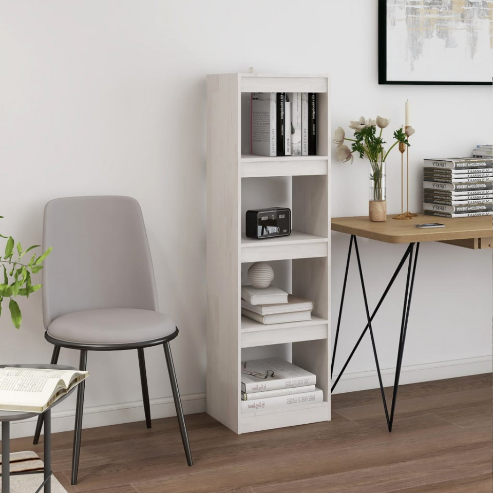 Bibliotecă/separator cameră, alb, 40x30x135,5 cm, lemn de pin