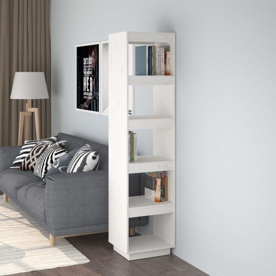 Bibliotecă/separator cameră alb 40x35x167 cm lemn masiv de pin