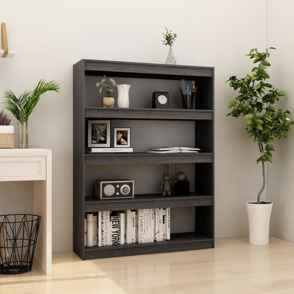 Bibliotecă/separator cameră gri 100x30x135,5 cm lemn masiv pin