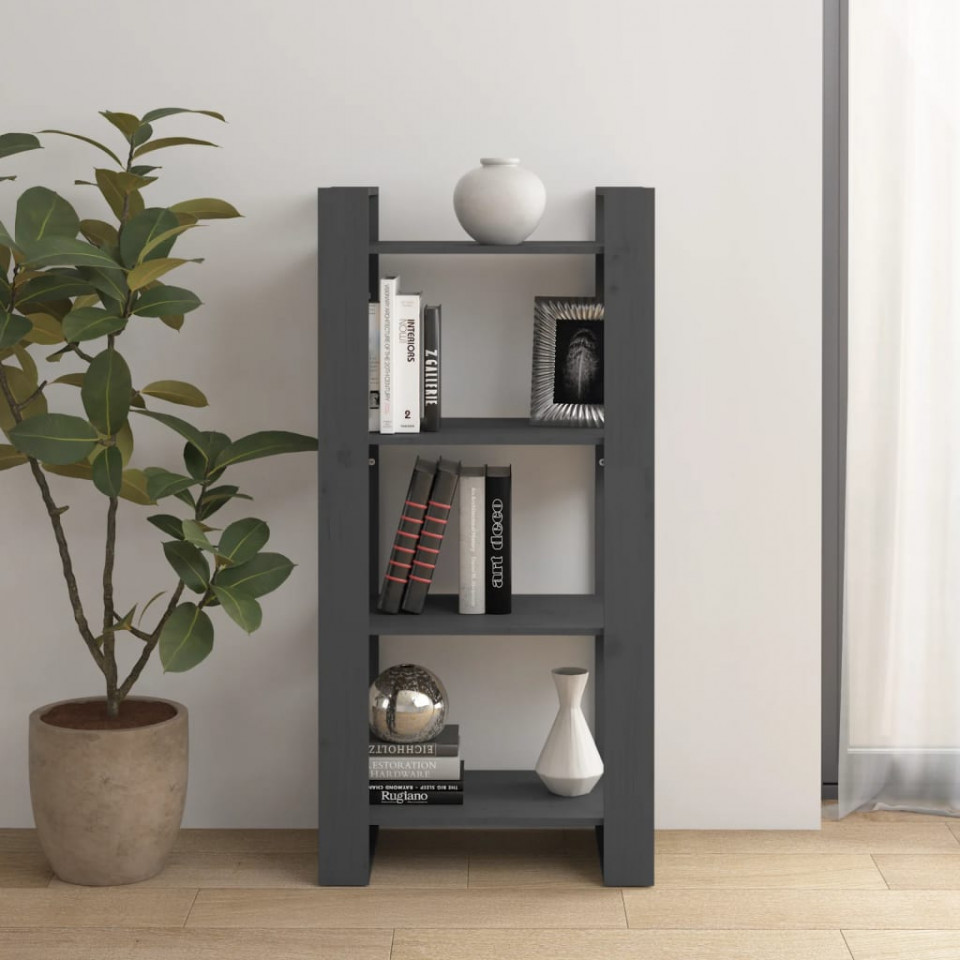 Bibliotecă/separator cameră,gri, 60x35x125 cm, lemn masiv pin