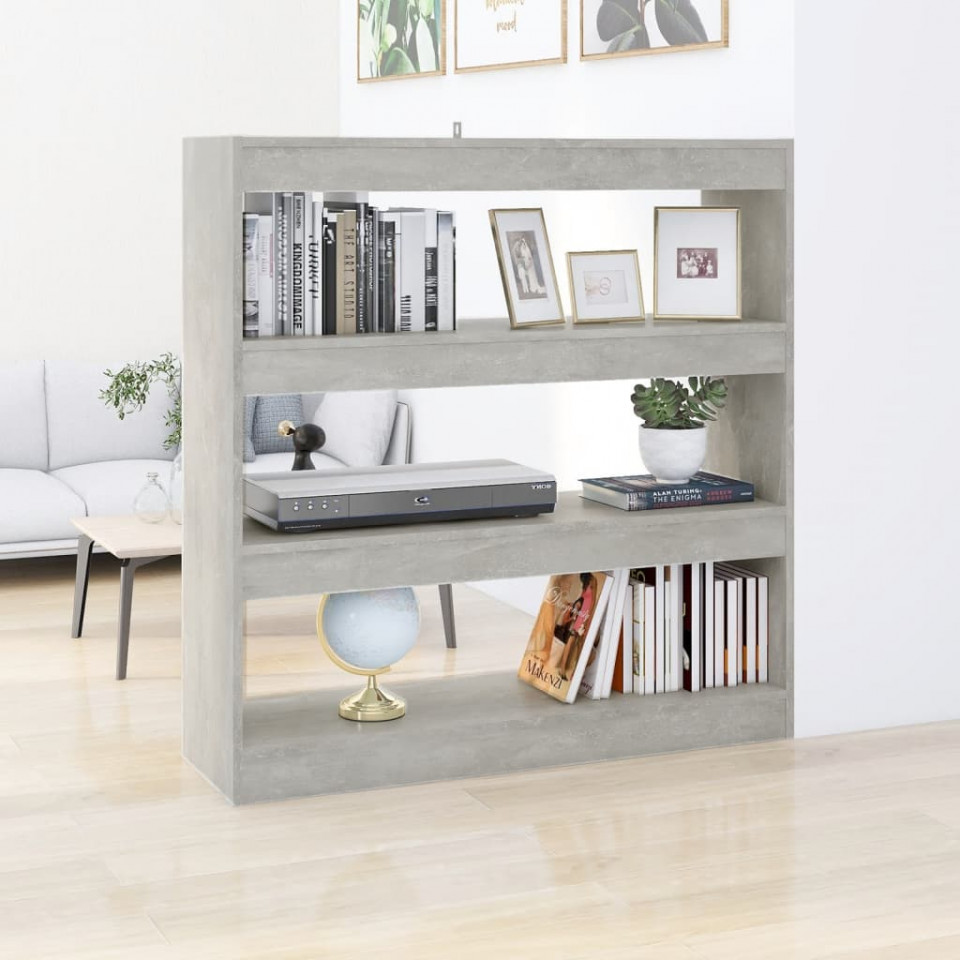 Bibliotecă/Separator cameră, gri beton, 100x30x103 cm