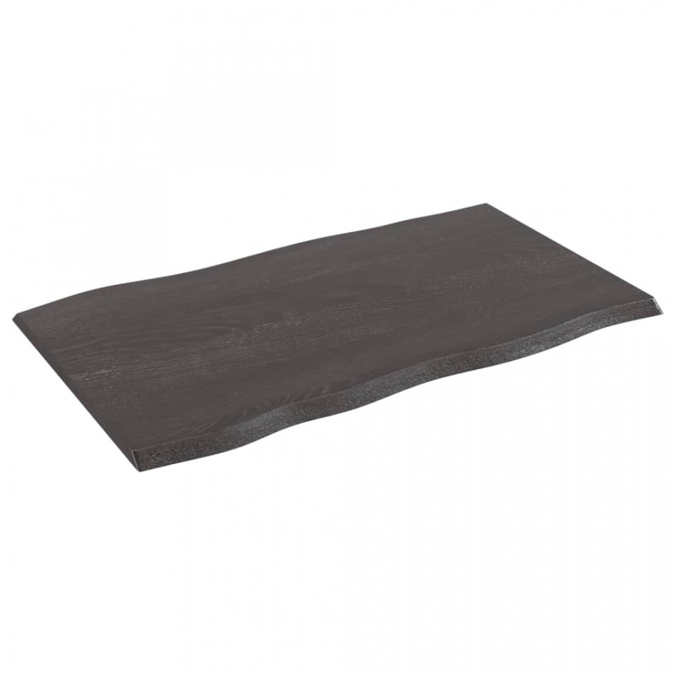 Blat masă, 100x60x2 cm, gri, lemn stejar tratat contur organic