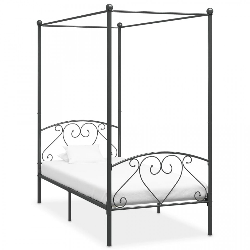 Poza Cadru de pat cu baldachin, gri, 90 x 200 cm, metal