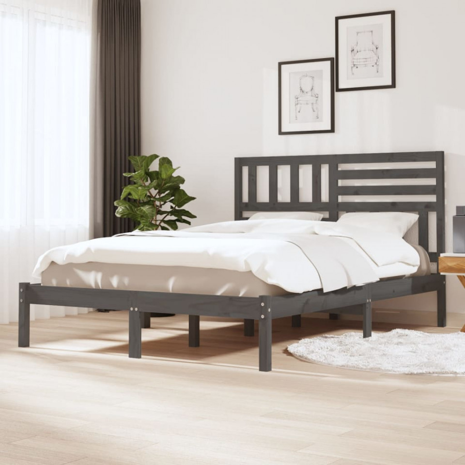 Cadru de pat, gri, 120×200 cm, lemn masiv de pin 120x200 imagine noua