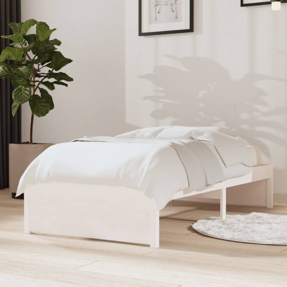Cadru de pat Small Single 2FT6, alb, 75x190 cm, lemn masiv