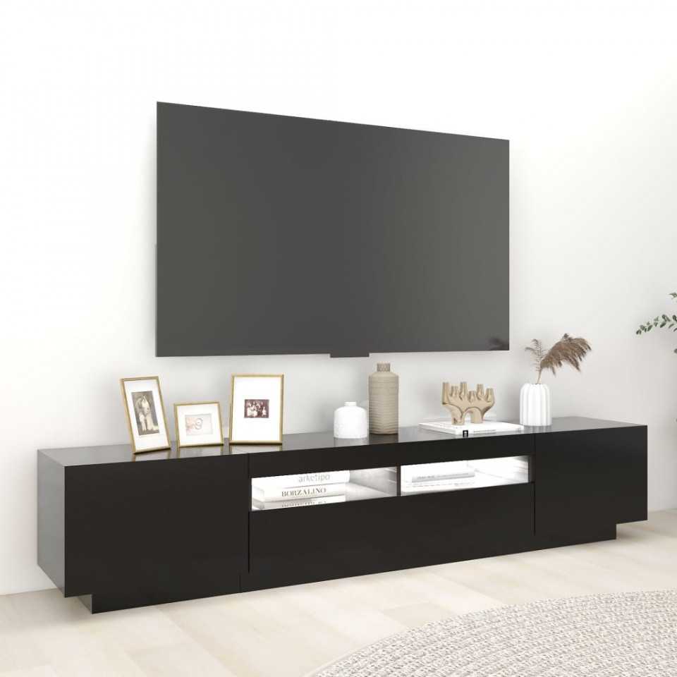 Comodă TV cu lumini LED, negru, 200x35x40 cm