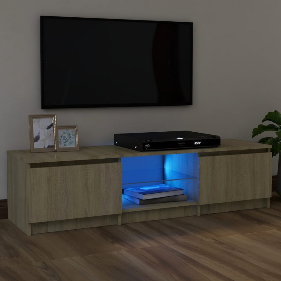 Comodă TV cu lumini LED, stejar sonoma, 120x30x35,5 cm 120x30x355 imagine noua