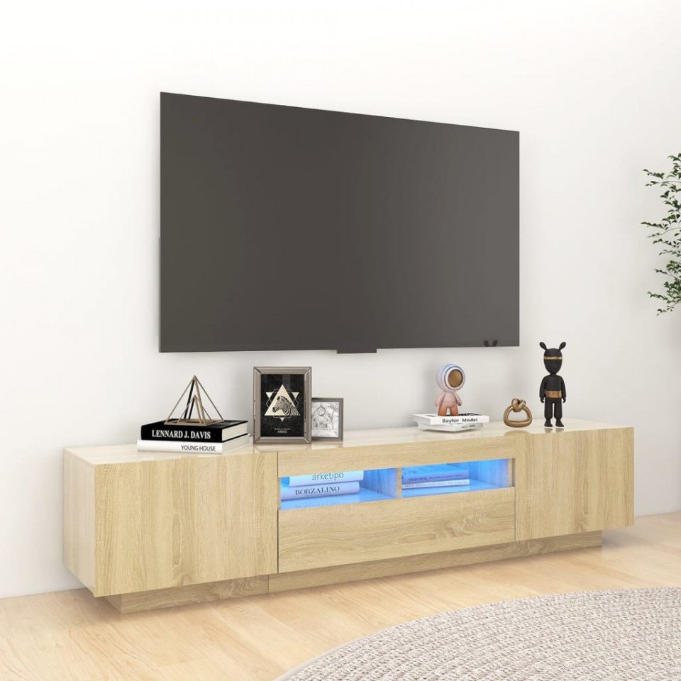 Comodă TV cu lumini LED, stejar sonoma, 180x35x40 cm