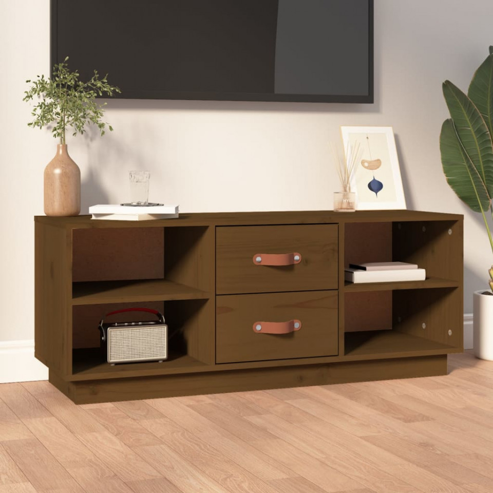 Comodă tv, maro miere, 100x34x40 cm, lemn masiv de pin
