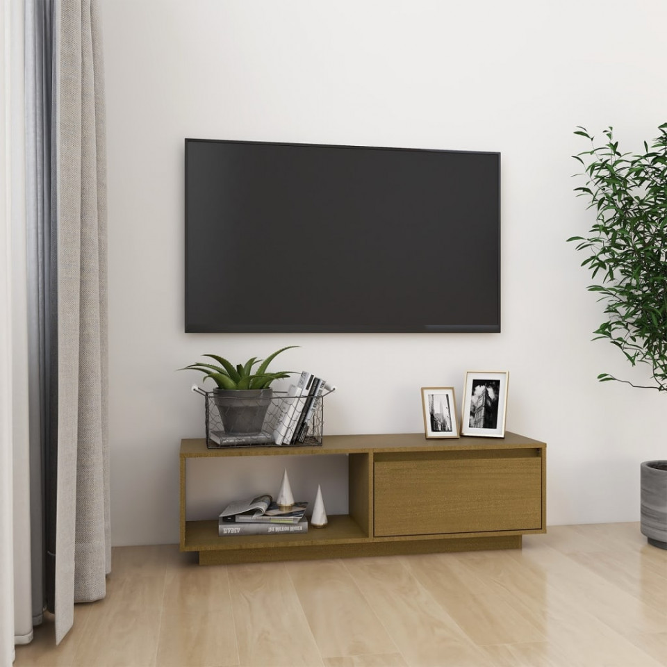 Poza Comoda TV, maro miere, 110x30x33,5 cm, lemn masiv de pin