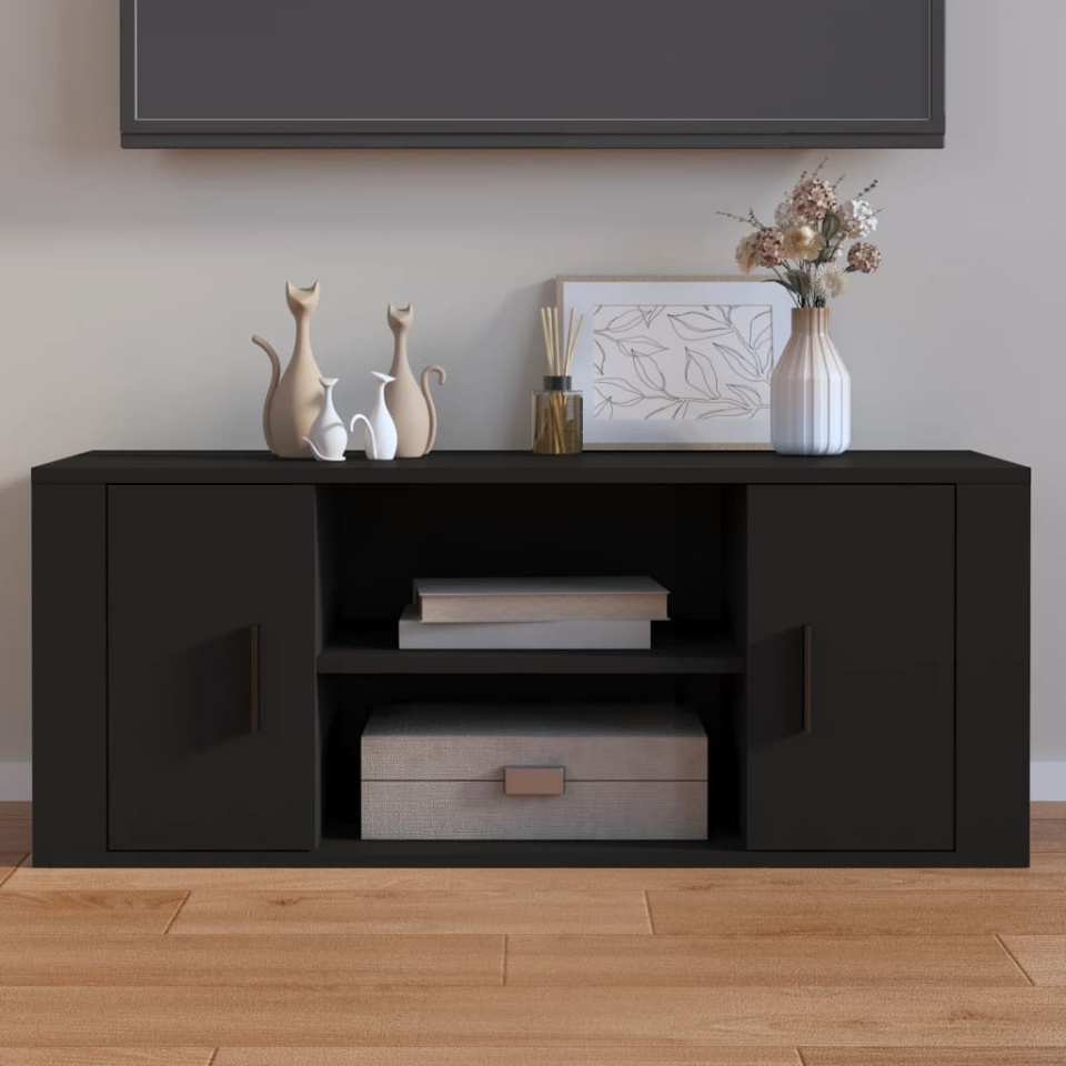 Comodă TV, negru, 100x35x40 cm, lemn prelucrat